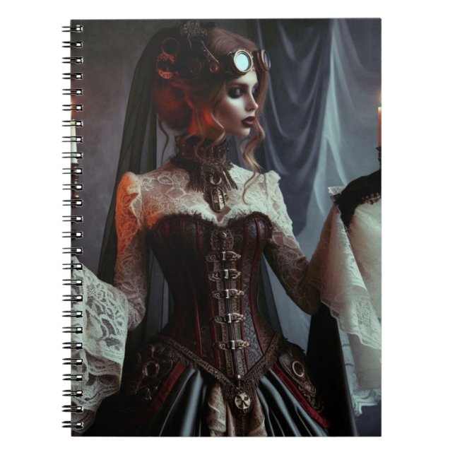 Caderno Espiral Senhora Elegante Vitoriana Gótica Steampunk (Frente)