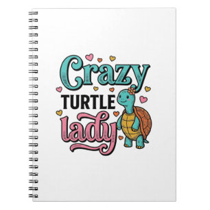 Caderno Espiral Senhora Tartaruga Louca Design de Gravura Vintage_