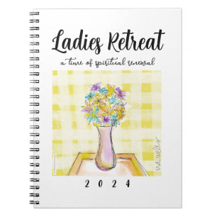 Caderno Espiral Senhoras retirem design com flores em uma Mesa