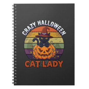 Caderno Espiral Senhorita Gata de Halloween Louca Chapéu de Bruxa