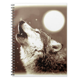 Caderno Espiral Sepia Howling Wolf no notebook da lua