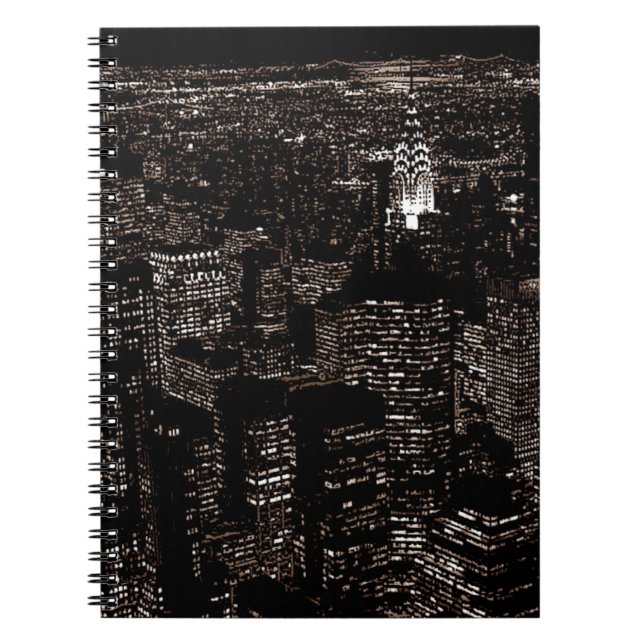 Caderno Espiral Sepia Nova Iorque Night Skyline (Frente)