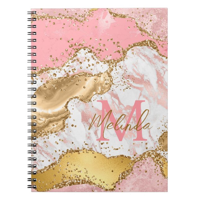 Caderno Espiral Sequências Douradas e cor-de-rosa (Frente)