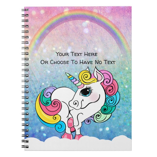 Caderno Espiral Sequins brancos do brilho do arco-íris do (Frente)