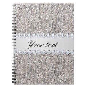 Caderno Espiral Sequins e diamantes de prata do falso