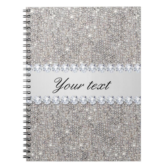Caderno Espiral Sequins e diamantes de prata do falso (Frente)