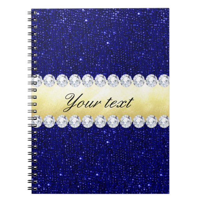 Caderno Espiral Sequins personalizados do marinho, ouro, diamantes (Frente)