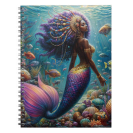 Caderno Espiral Sereia Africana Nadando Submarino