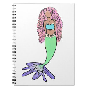 Caderno Espiral sereia arco-íris rosa azul roxo verde preto encara