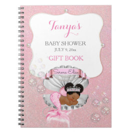 Caderno Espiral Sereia Bebê Afro-Americana Conchas Rosa Pérola