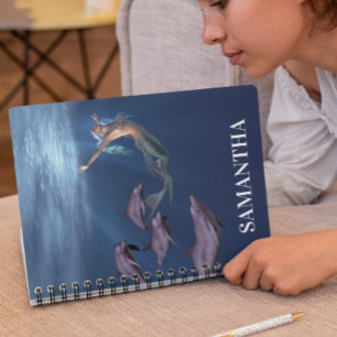 Caderno Espiral Sereia Com Amigos Golfinhos Oceano 