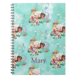 Caderno Espiral Sereia Cuta Rosa Sob O Peixe Marinho