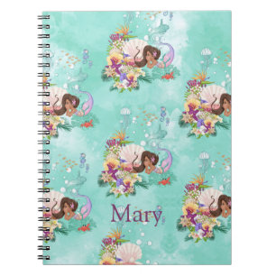 Caderno Espiral Sereia Cuta Rosa Sob O Peixe Marinho