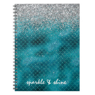 Caderno Espiral Sereia de Teal Silver Sparkle personalizada