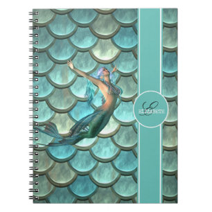 Caderno Espiral Sereia em Escalas de Cauda Sereia - Personalizada