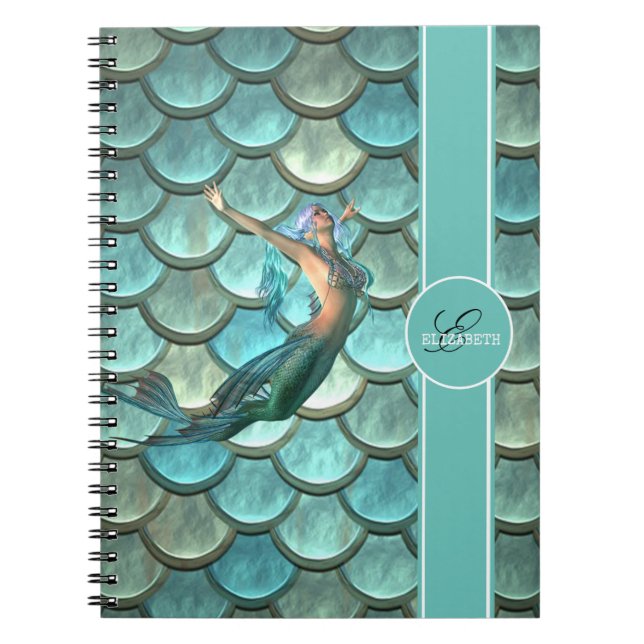 Caderno Espiral Sereia em Escalas de Cauda Sereia - Personalizada (Frente)