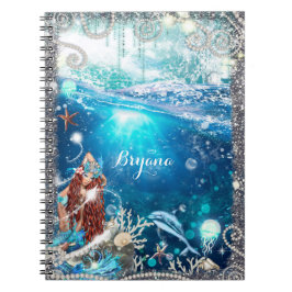Caderno Espiral Sereia Fantasia Cabeça Vermelha Praia Encantada