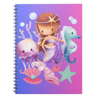 Caderno Espiral Sereia Mágica Fofa Roxa