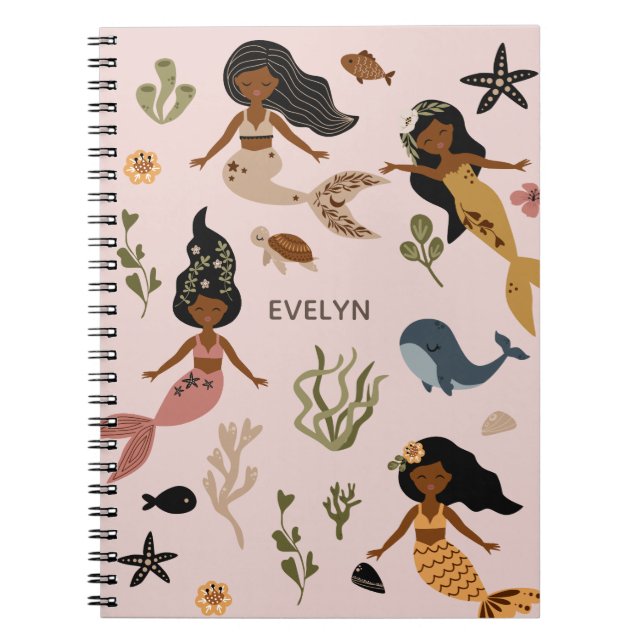 Caderno Espiral Sereia Mínima Elegante Americana Rosa-Rosa (Frente)