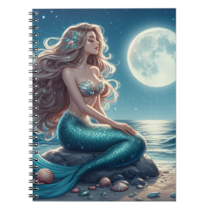 Caderno Espiral Sereia na praia à noite
