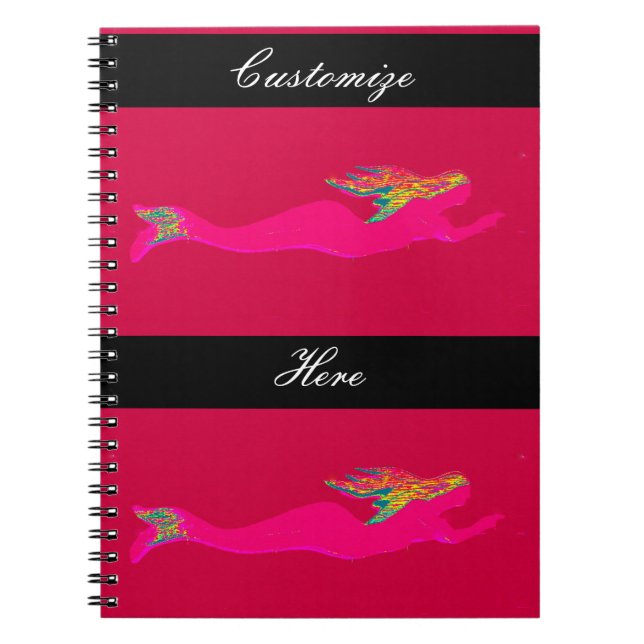 Caderno Espiral sereia rosa-natação vermelha/preta (Frente)