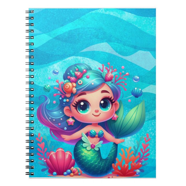 Caderno Espiral Sereia submarina, branca (Frente)