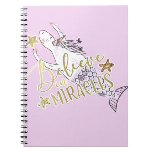 Caderno Espiral Sereia Unicórnio Moderno Fashion Believe em Milagr