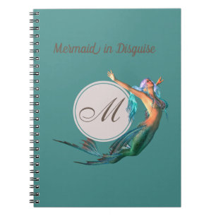 Caderno Espiral Sereia Verão Azul Monograma Teal Moderno