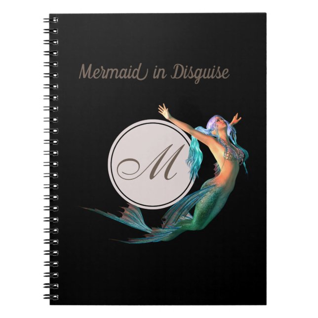 Caderno Espiral Sereia Verão Negro Monograma Moderno (Frente)