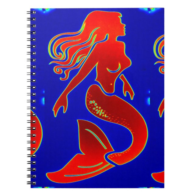 Caderno Espiral sereia vermelha no notebook azul (Frente)