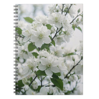 Caderno Espiral Serene Blossom: Um Bough of White Cherry Flowers