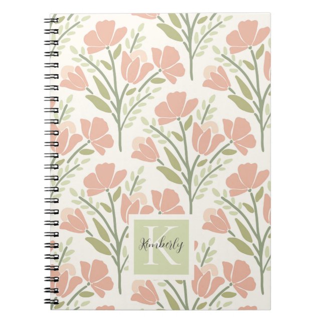 Caderno Espiral Serene - Florais Neutrais Monogramados (Frente)