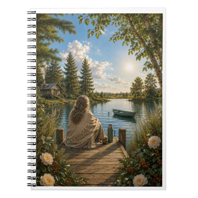 Caderno Espiral Serene Lakeside Notebook | Peaceful Nature & Cotta (Frente)