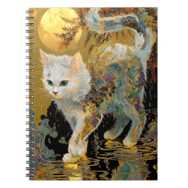 Caderno Espiral Serene Rinpa Cat | Zen Dourado japonês