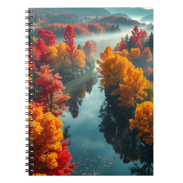 Caderno Espiral Serene River Shore Reflection Nature Art  (Frente)