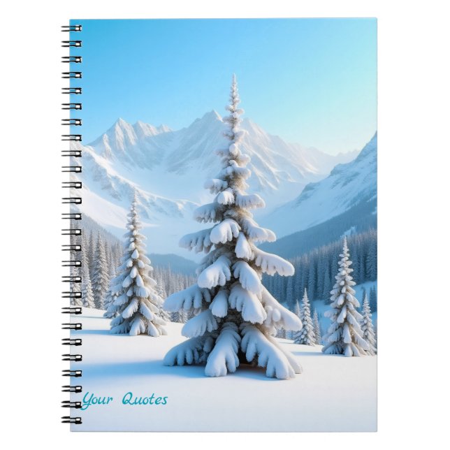 Caderno Espiral Serene Snowy Mountain Landscape & Winter Pine Tree (Frente)