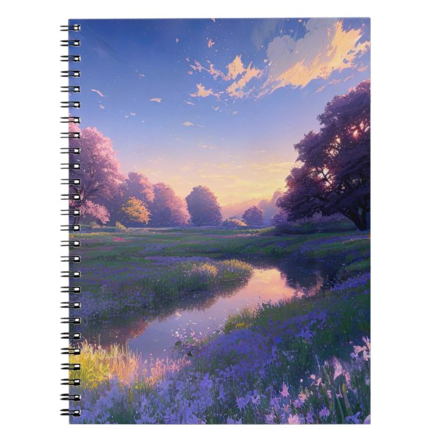 Caderno Espiral Serenidade no campo pantanoso de Sunset-Lit (Frente)