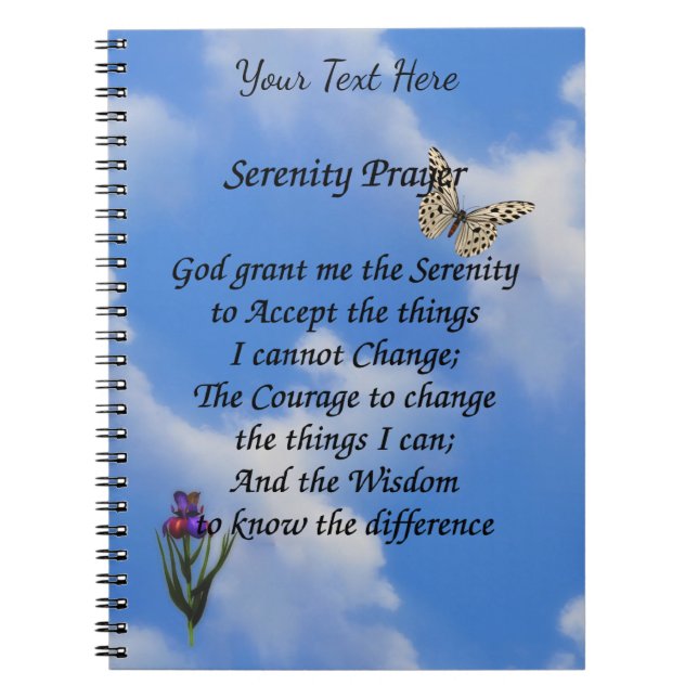 Caderno Espiral Serenity Prayer Butterfly Flower Inspiration (Frente)