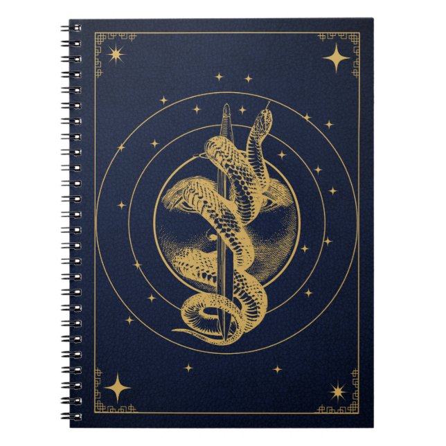 Caderno Espiral Serpente Lunar - Descrição Esotérica Ouro (Frente)