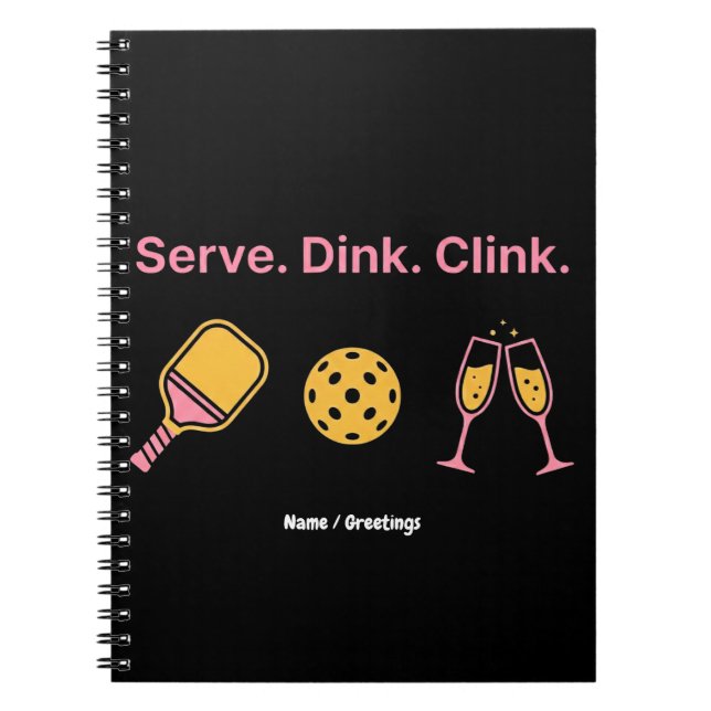 Caderno Espiral Serve Dink Clink Funny Pickleball Wine Social Club (Frente)