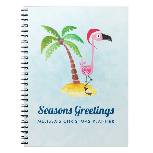 Caderno Espiral Sessões saudações Flamingo Rosa Rosa em Santa Hat (Frente)