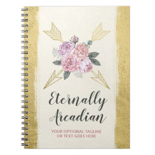 Caderno Espiral Setas Florais Boêmicas Glamorosas Douradas Boho Ch