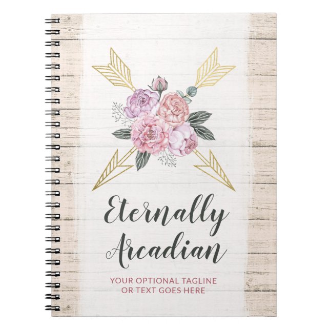 Caderno Espiral Setas Florais Russas Boêmicas Blush Dourado Boho R (Frente)