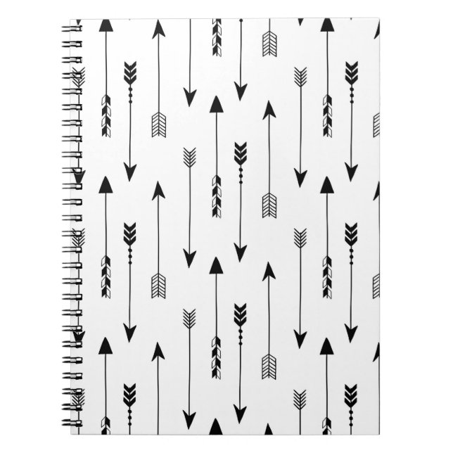Caderno Espiral setas tribais sobre fundo branco. Padrões sem cost (Frente)