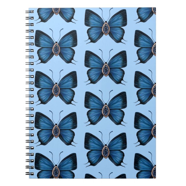 Caderno Espiral Setembro Sapphire Blue Butterfly Patterfly Design (Frente)
