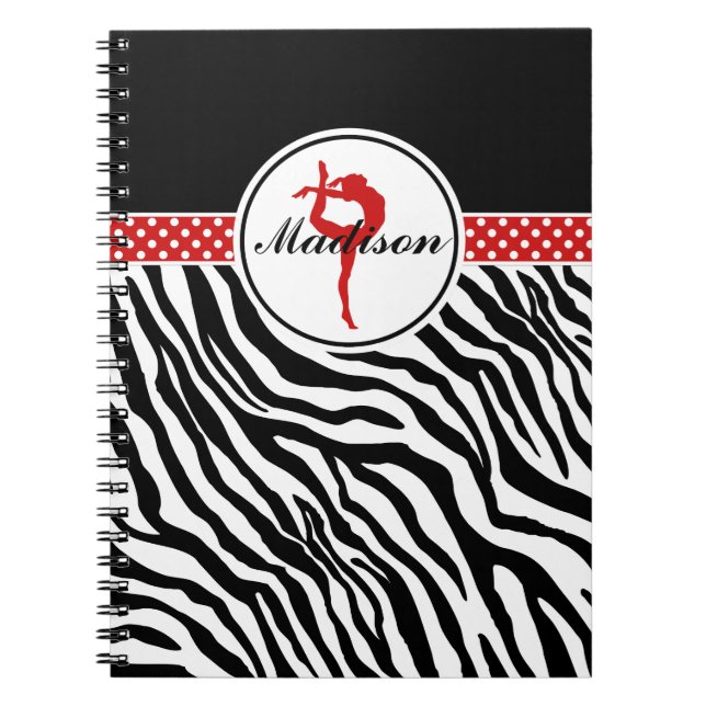 Caderno Espiral Seu nome é Zebra Print Gymntics com detalhes verme (Frente)