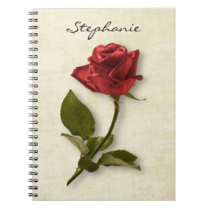 Caderno Espiral Seu nome Fotografia oral de Rosa vermelha e Stem