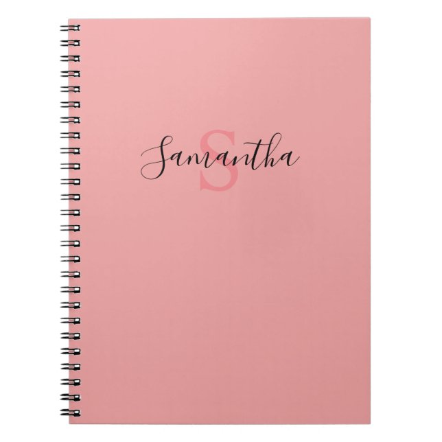 Caderno Espiral Seu Nome Tipografia Monograma - Rosa (Frente)