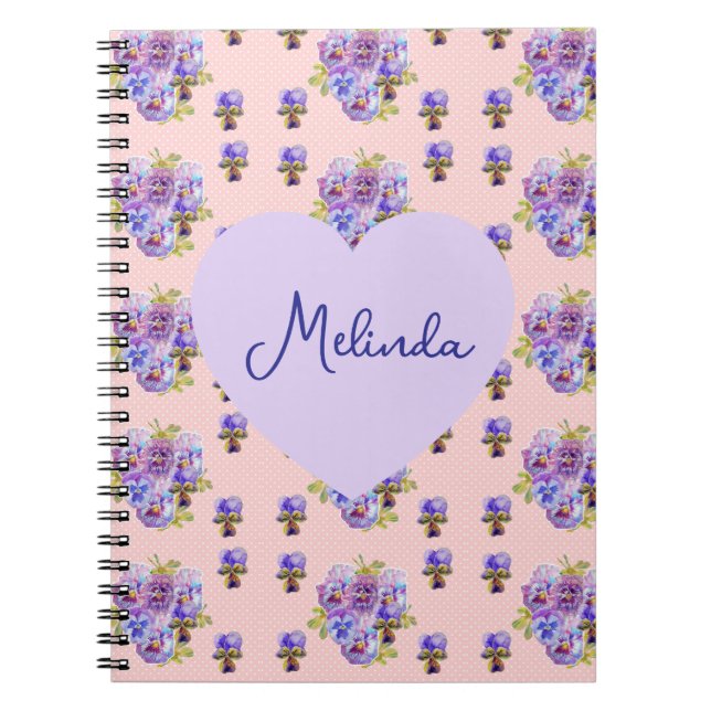 Caderno Espiral Shabby Chic Floral Polka Dot Pastel Womans Name (Frente)