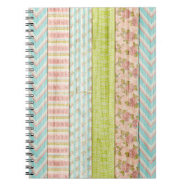 Caderno Espiral Shabby Rosa Pastel Patterno sobre Algodão de Madei